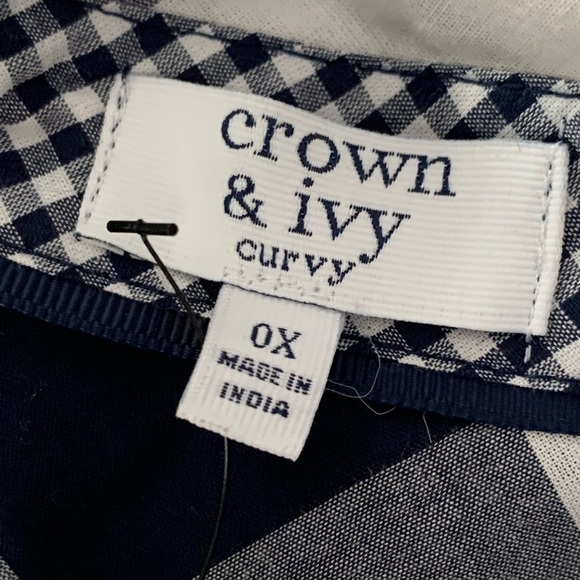 NWT Crown & Ivy Curvy Cotton Navy & White Checked Essential Shirt Size 0X - Picture 3 of 9